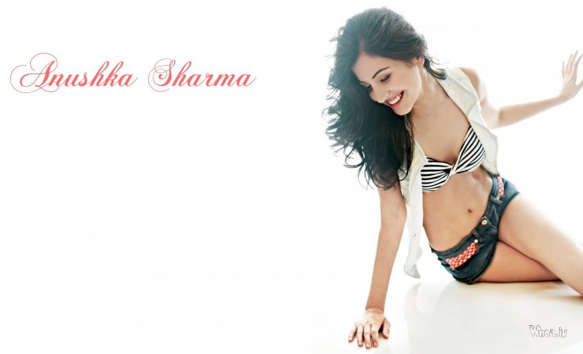 Anushka Sharma Black And White Bikini With White Background Wallpaper