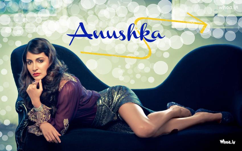 Anushka Sharma Laying On Blue Sofa With Face Closeup Photoshoot
