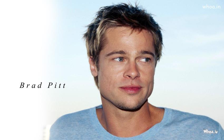 Brad Pitt In Blue T-Shirt Wallpaper