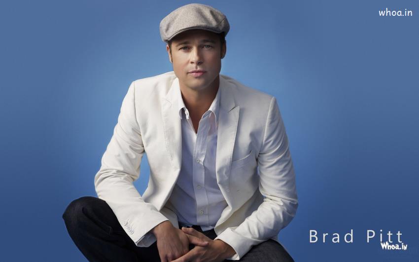 Brad Pitt In White Blazer And Grey Cap Wallpaper