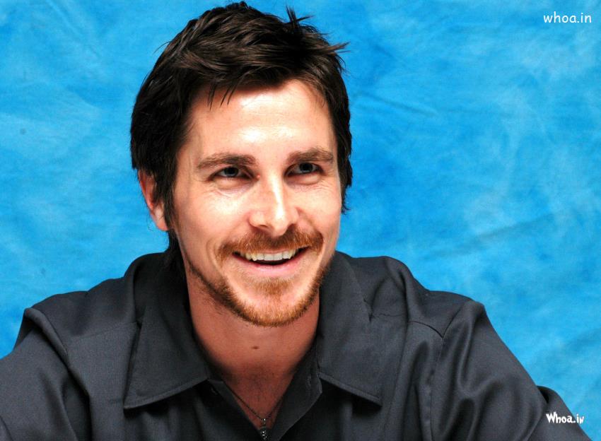 Christian Bale With Blue Background Photoshoot