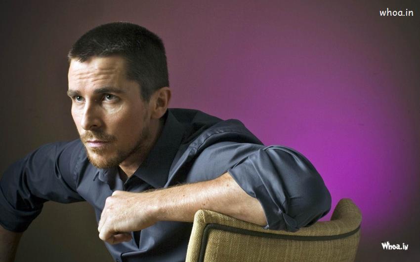Christian Bale Face Closeup With Purple Background Photoshoot
