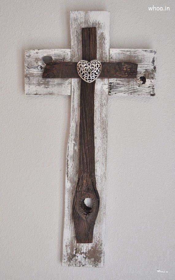 Christian Cross With A Heart Shaped Carved Object