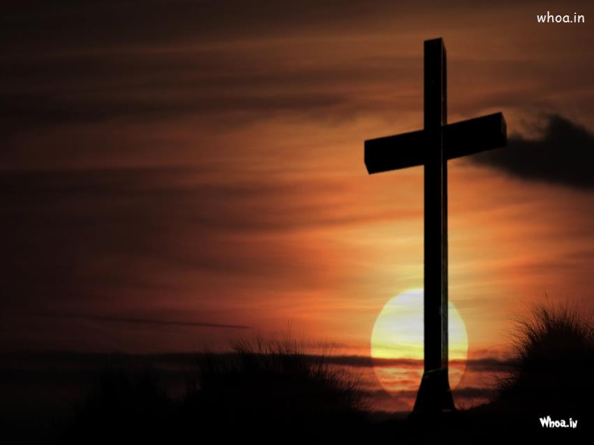 Christian Cross With Sunset