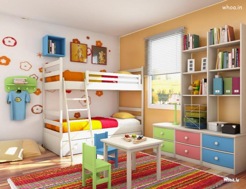 Cute Kid Room Creative Orange & White With Colorful Striped Design