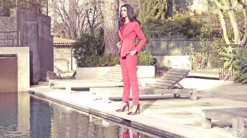 Deepika Padukone Red Suit With Natural Background