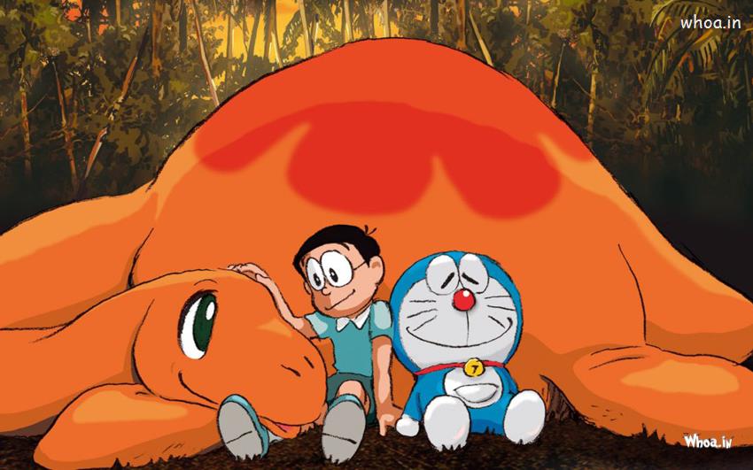 Doraemon Sleep With Orange Dragon HD Wallpaper