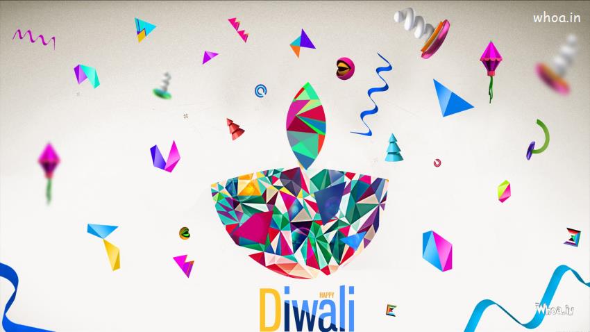 Happy Diwali With Colorful Deeepak Greeting Wallpaper