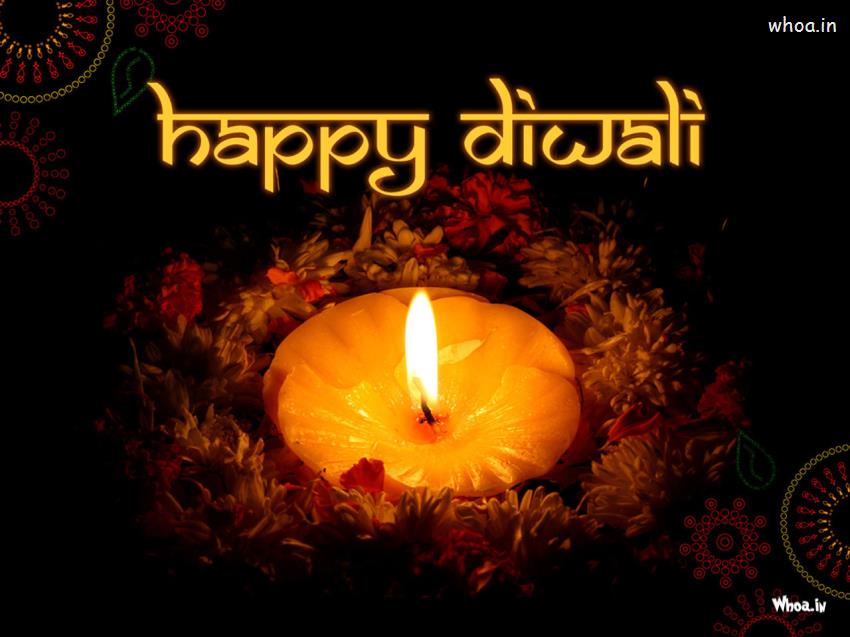 Happy Diwali With Deepak And Colorful Flower Wallpaper