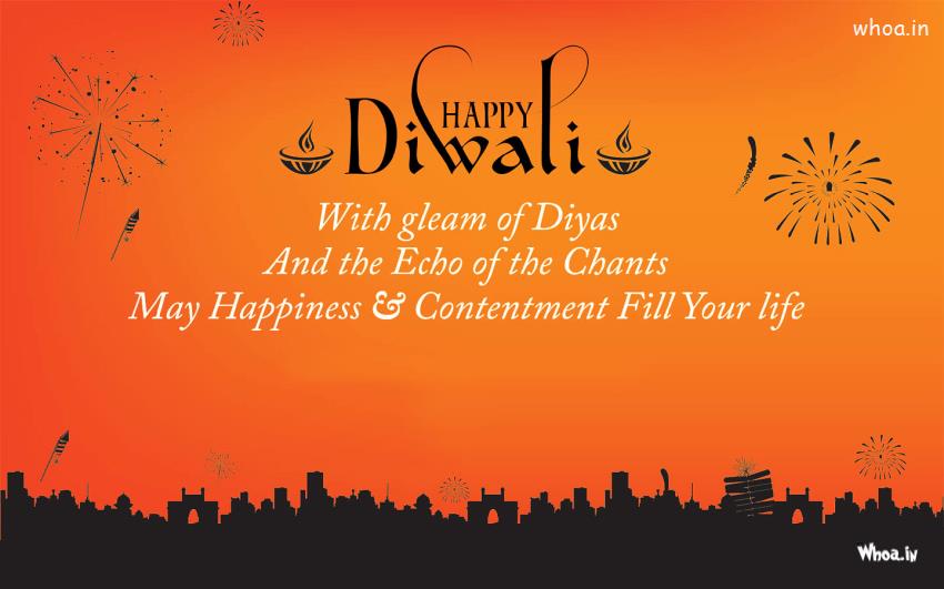 Happy Diwali With Fireworks And Greeting Message Wallpaper