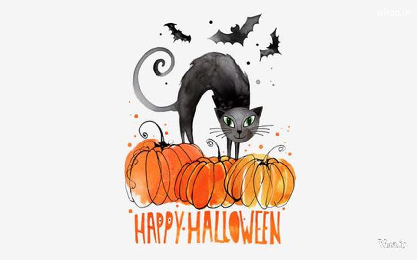 Happy Halloween With Black Cat And Clipart HD Wallpaper