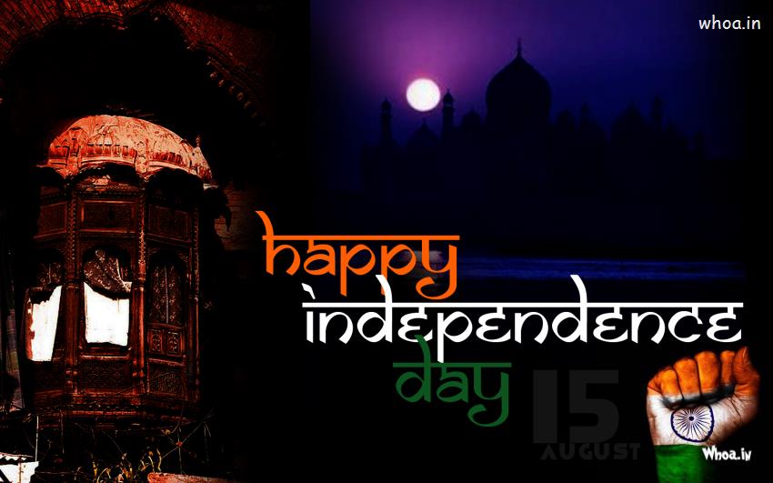 Happy Independence Day Wallpaper With Taj Mahel And Flag In Hand
