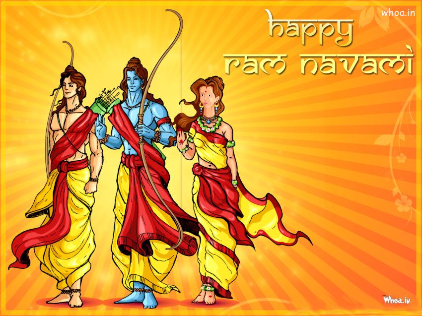 Happy Ram Navami With Lord Shri Ram, Sita And Laxman HD Wallpaper
