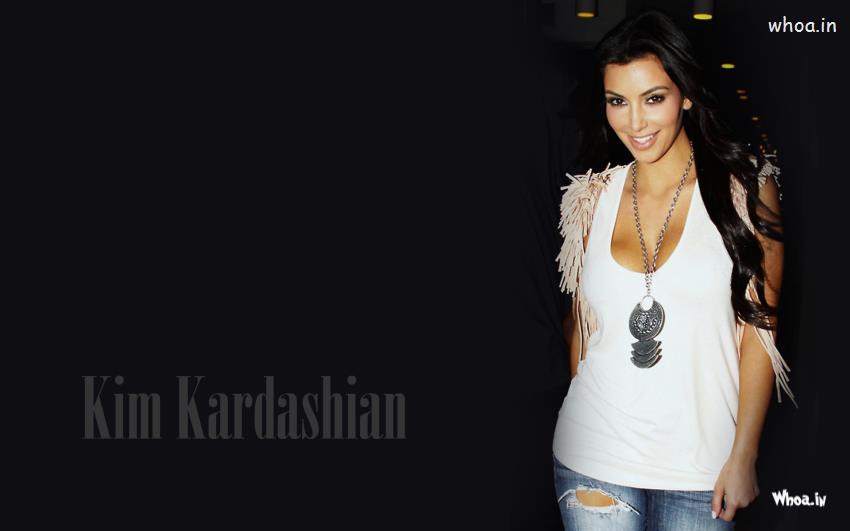 Hot Kim Kardashian In White Top HD