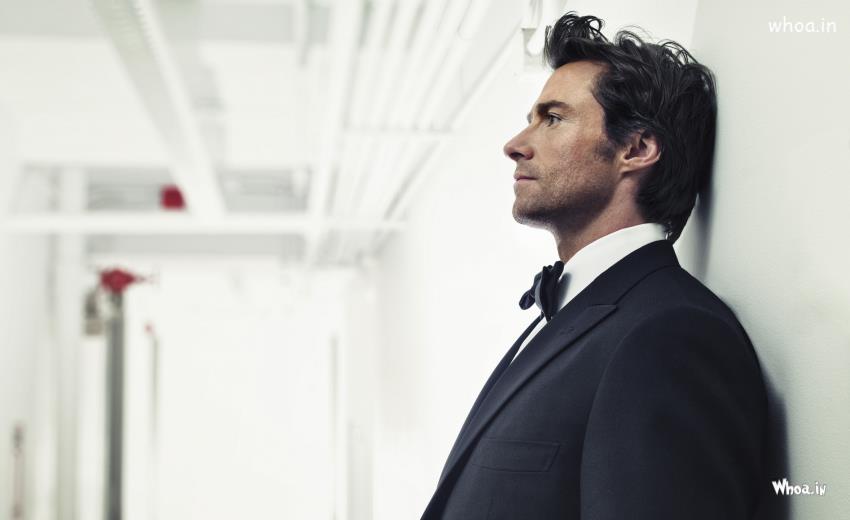 Hugh Jackman Black Suit With White Background Wallpaper