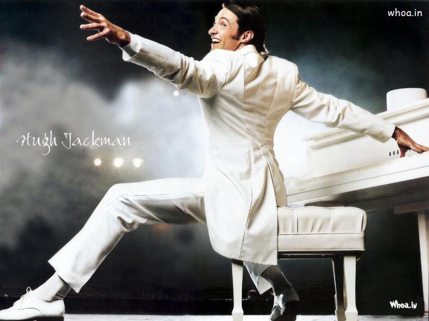 Hugh Jackman White Suit And Play White Piano Wallpaper
