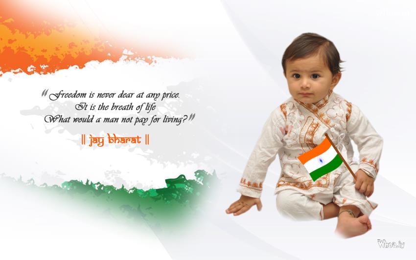 Jay Bharat - With Little Cute Boy. Indian Independence Day Wallpapers.