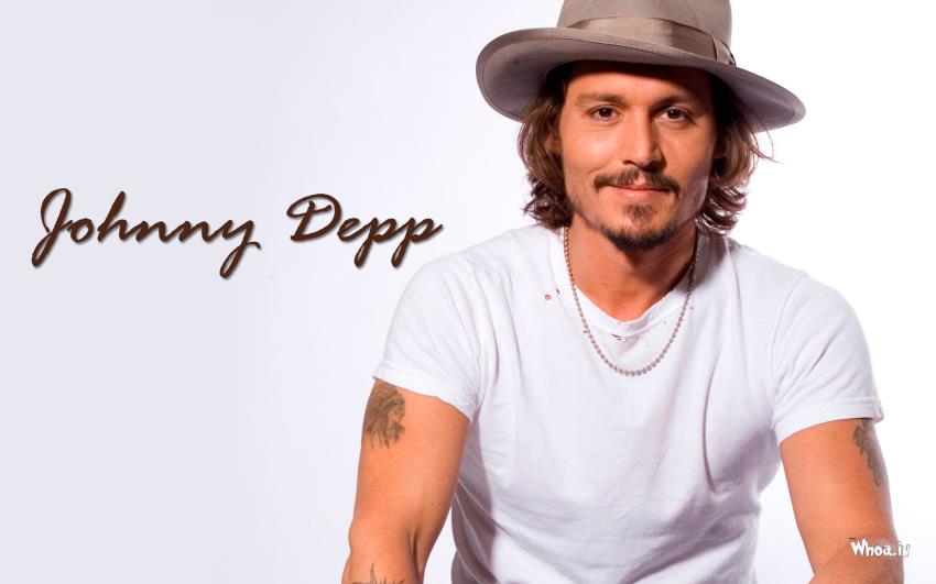 Johnny Depp Posing White T-Shirt And Cap