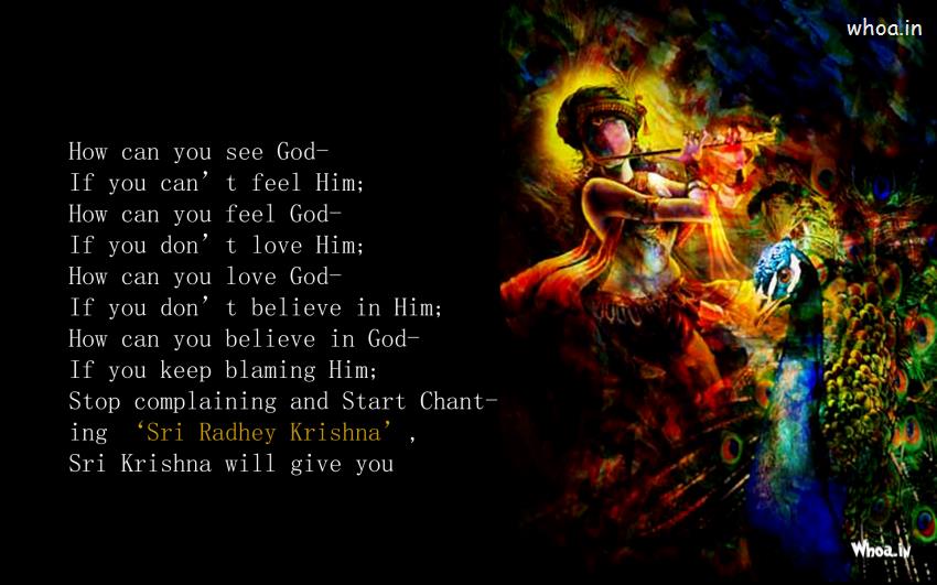 Krishna Playing Flute With Quotes Wallpaper