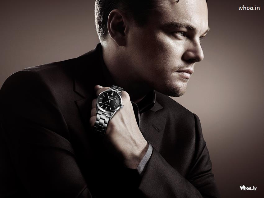 Leonardo Dicaprio In Black Suit With Stylish Watch