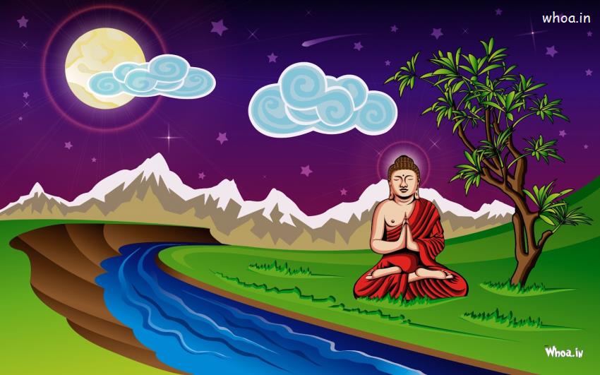 Lord Buddha Art Paintting With Natural View Image