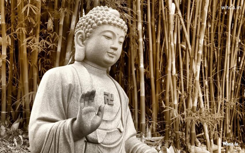 Lord Buddha Statue Black And White With Natural Background Wallpaper