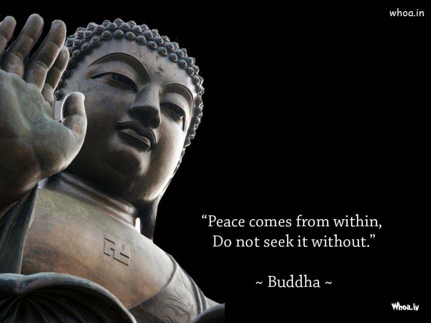 Lord Buddha Statue And Quote With Dark Background Wallpaper