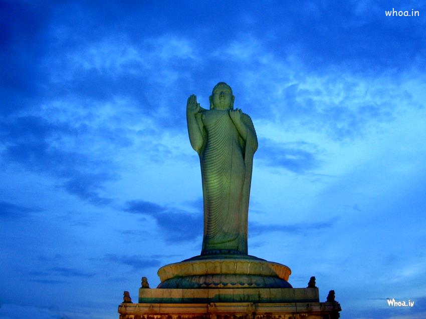 Lord Buddha White Granite Rock Stands Atop A Lotus In Hyderabad