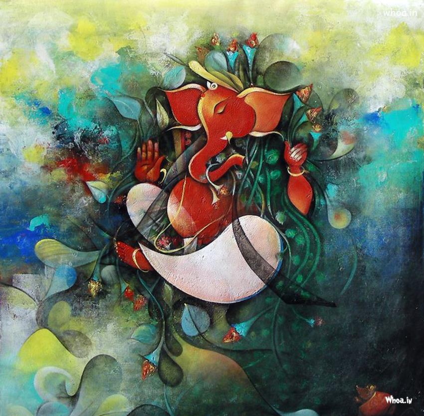Lord Ganesha Multi Color Painting HD Image