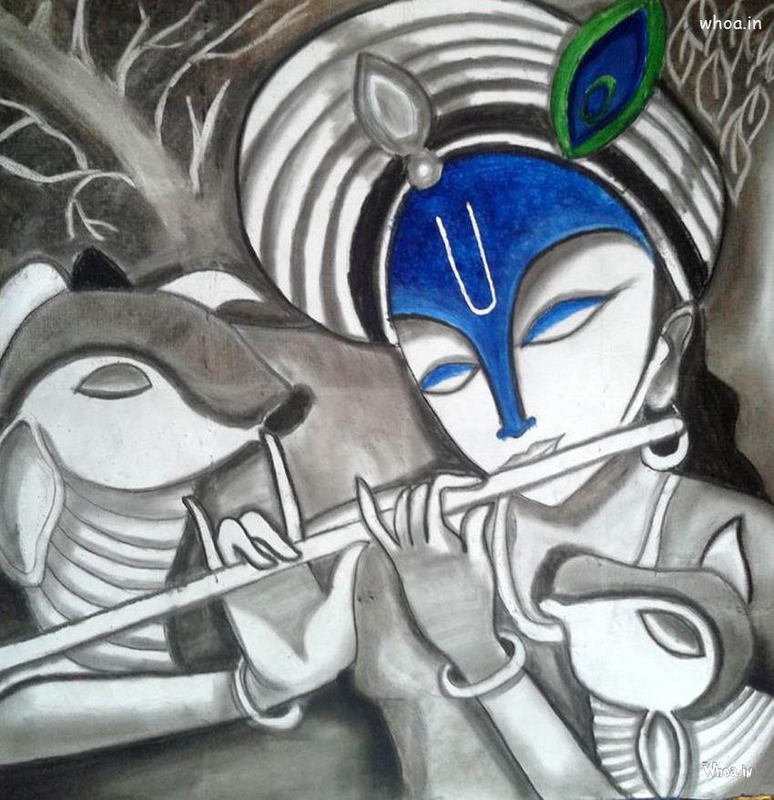 Lord Krishna HD Wallpaper Like Glass Painting