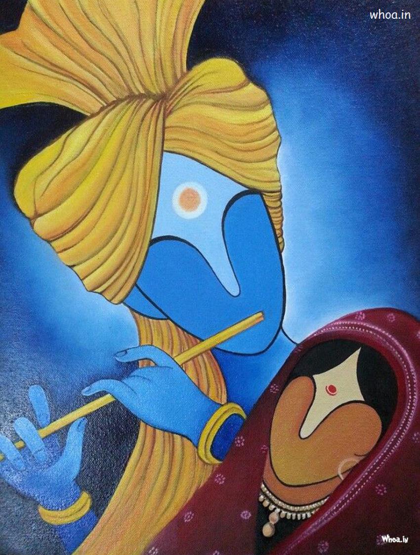 Lord Radhe Krishna With Blue Background HD Painting Wallpaper