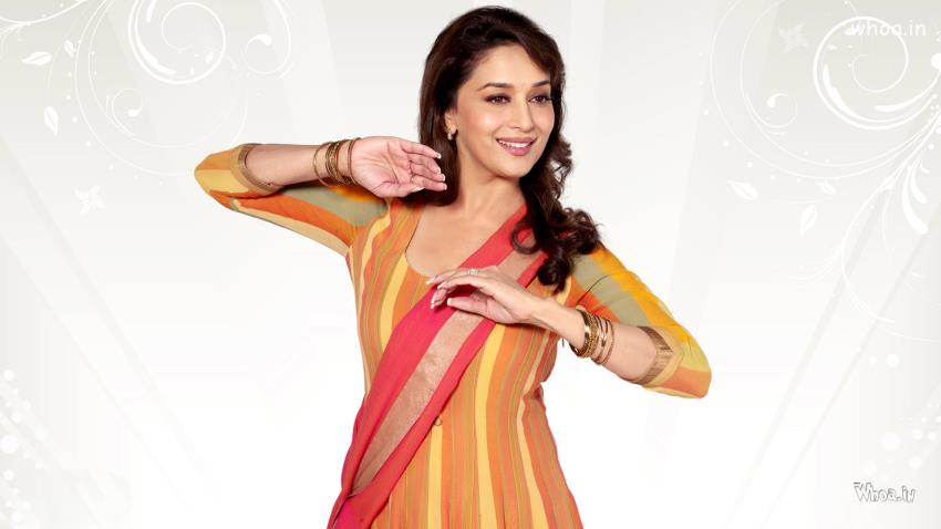 Madhuri Dixit Kathak Style Dance With White Background Wallpaper