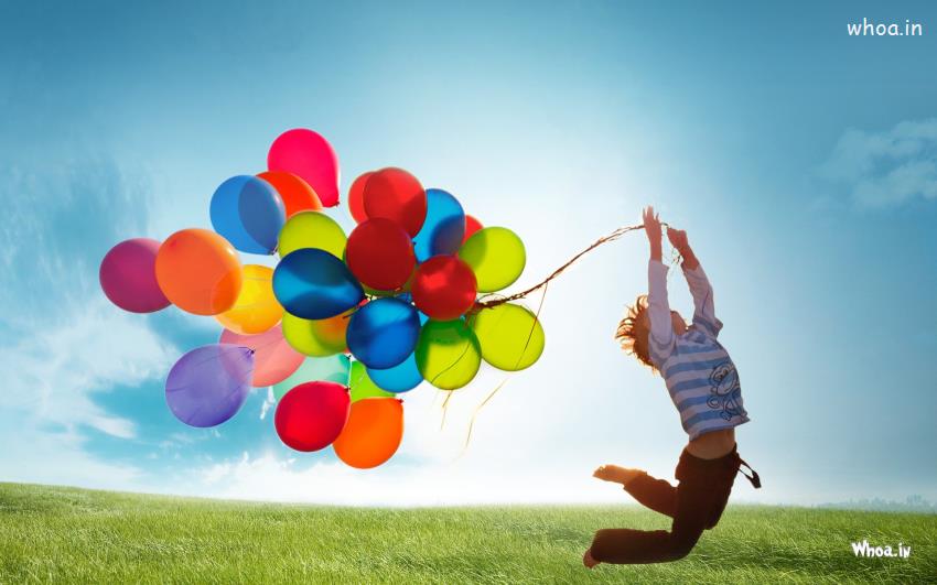 Multiple Balloon In Multiple Colors With A Boy Wallpaper