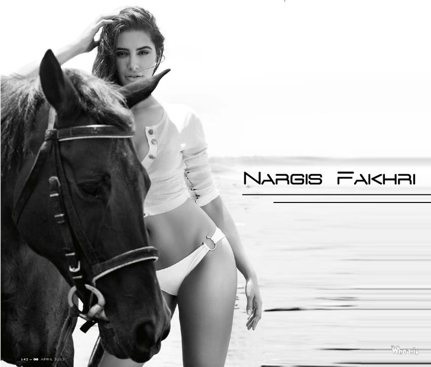 Nargis Fakhri White Bikini Black And White Wallpaper