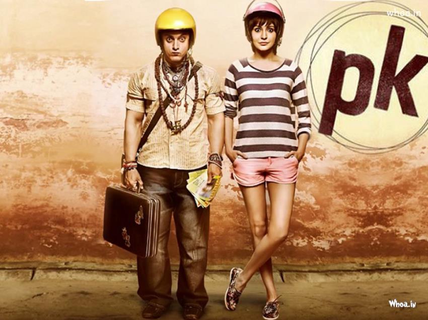 PK Move Poster With Anushka Sharma And Aamir Khan, With Helmet