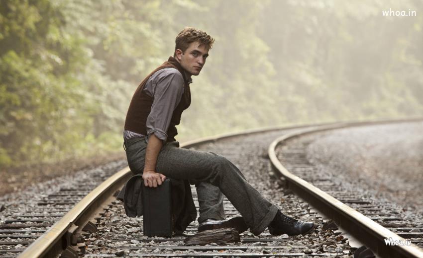 Robert Pattinson Setting On Raily Track Widescreen Wallpaper