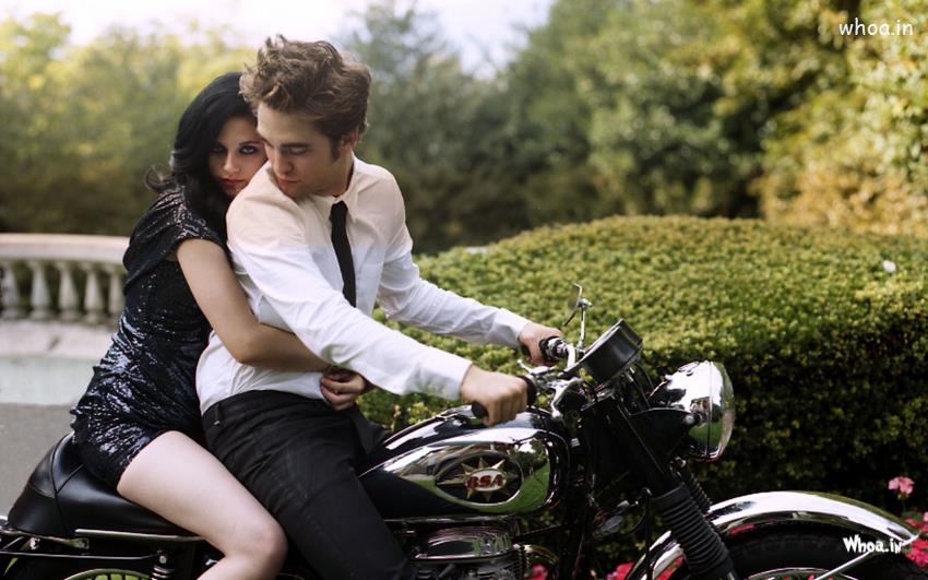 Robert Pattinson And Kristen Stewart Drive A Bike
