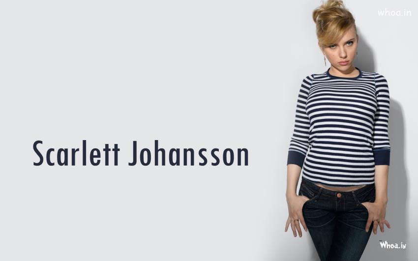 Scarlett Johansson In Black White Striped Sweater