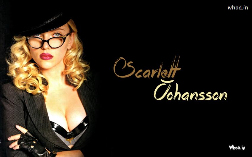 Scarlett Johansson With Hat And Glasses And Black Suit