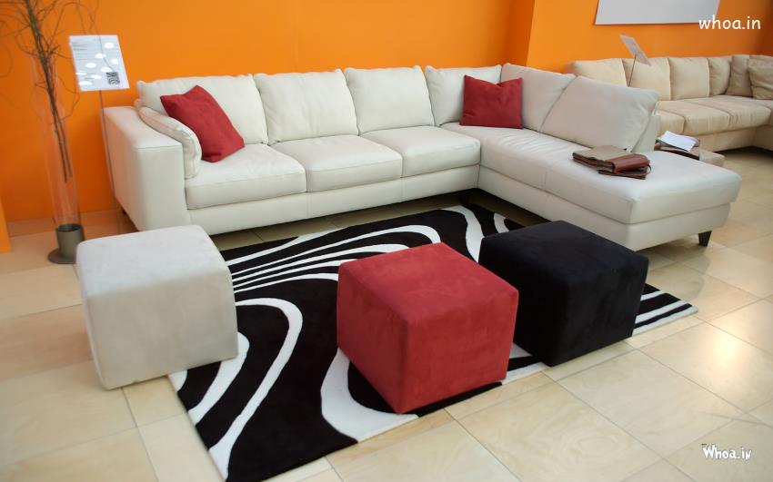 Square Red, White And Black Color Sofa For Room Design