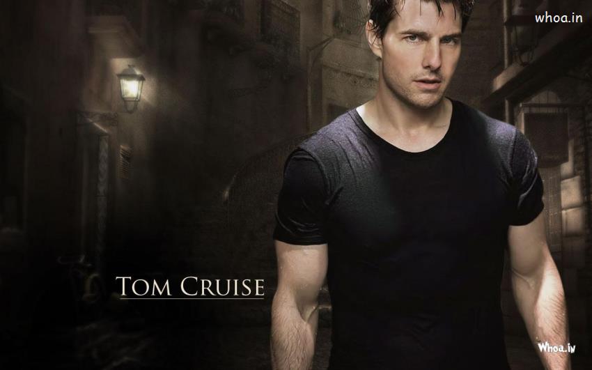 Tom Crusie Black T-Shirt With Movies Background