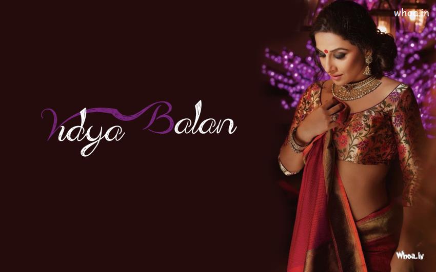 Vidya Balan Hot Traditional Saree HD Wallpaper With Dark Background