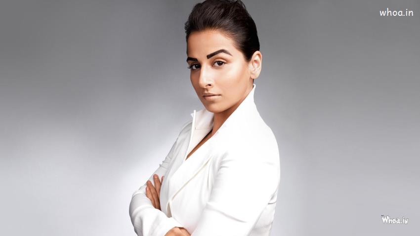 Vidya Balan White Suit With Face Closeup Wallpaper
