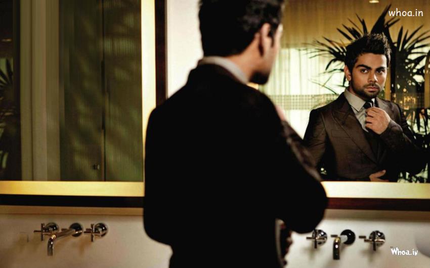 Virat Kohli Black Suit In Front Of The Mirror HD Wallpaper
