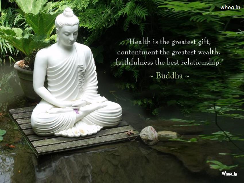 White Lord Buddha Statue And Quote With Natural Background