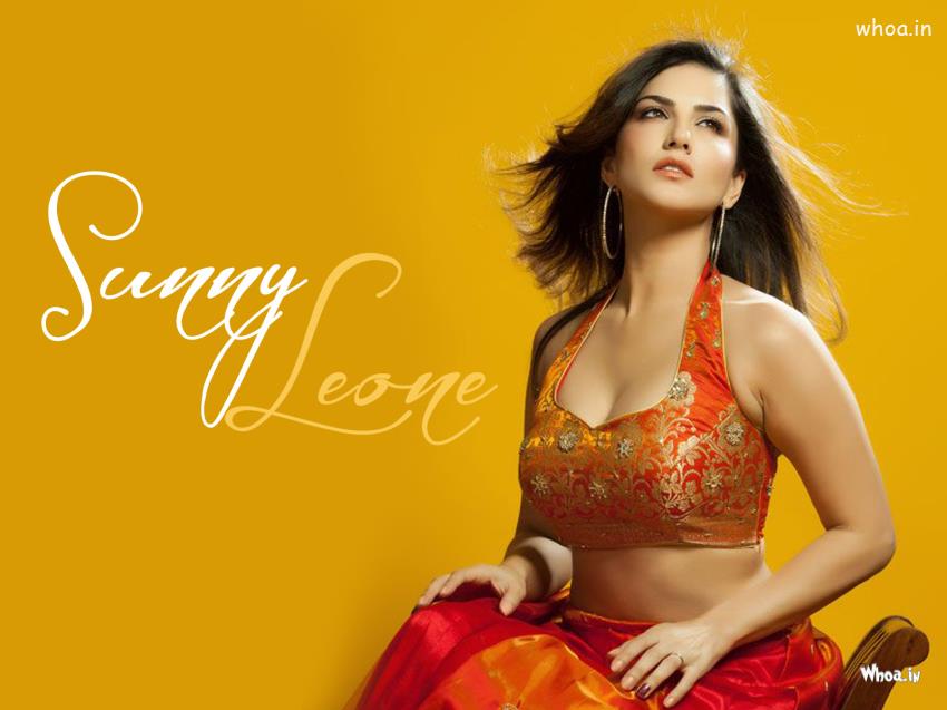 Close Up Sunny Leone Red Dresh With Yallow Backgournd HD Wallpaper