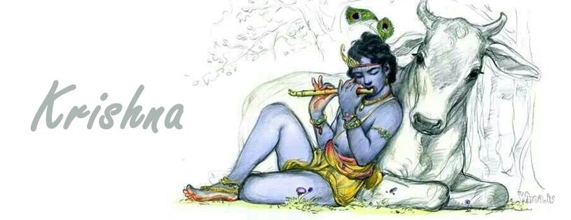 Krishna Playing Flute Sitting In Front Of A Cow FB Cover