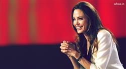 Angelina Jolie Smiley Face with Red Background HD Wallpaper