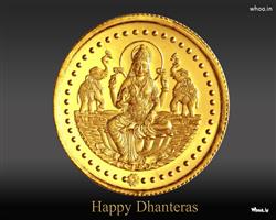 Happy Dhanteras with Gold Coin and Goddess Lakshmi HD Wallpaper