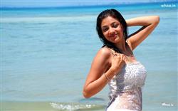 Kajal Agarwal White Dress with Seaview Background HD Wallpaper
